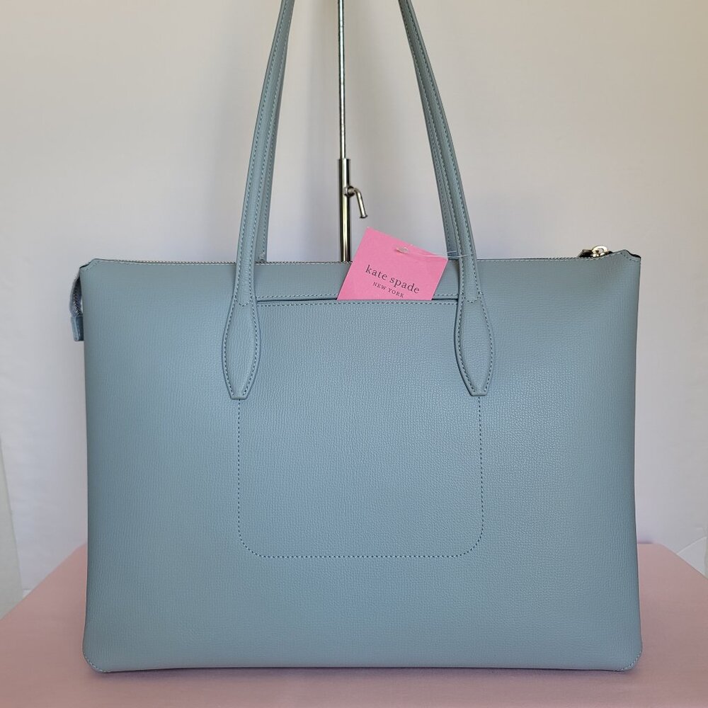 KATE SPADE All Day Crossgrain Leather Top-zip Large Tote- Ocean Beach color 🎈⭐ - Picture 6 of 16